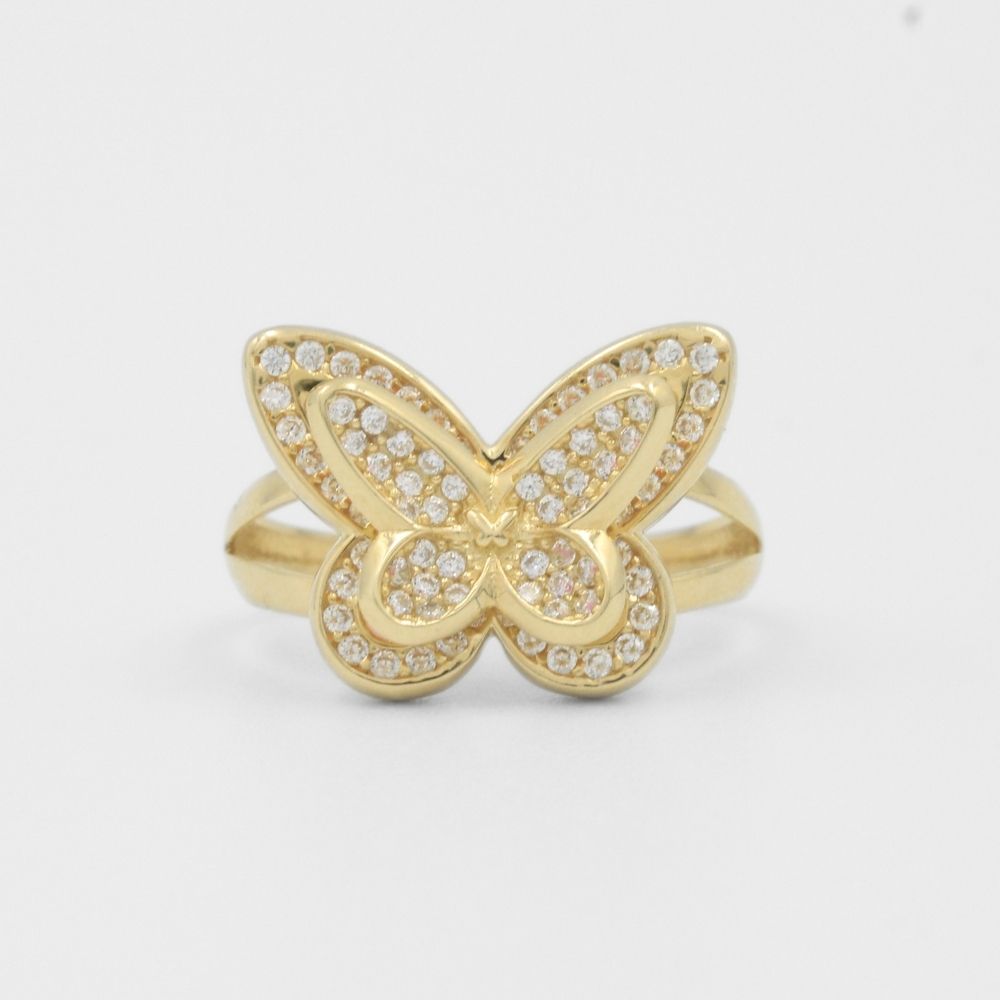 Anillo de Oro 14k Mariposa de Esmalte Rosa e Incrustción de Zirconias Finas mod. 8058