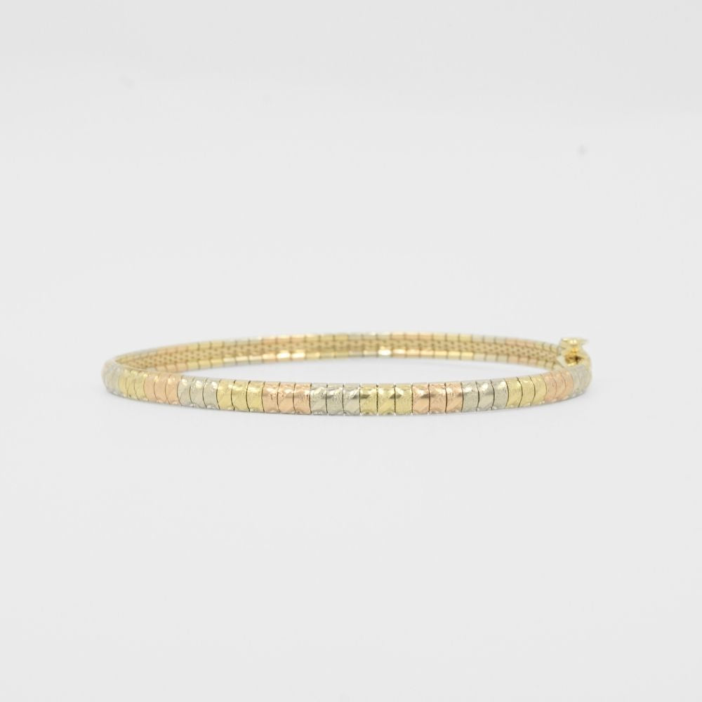 Pulsera de Oro 14k Tejido Cleopatra Fino con Diamantado Diagonal mod. 8205