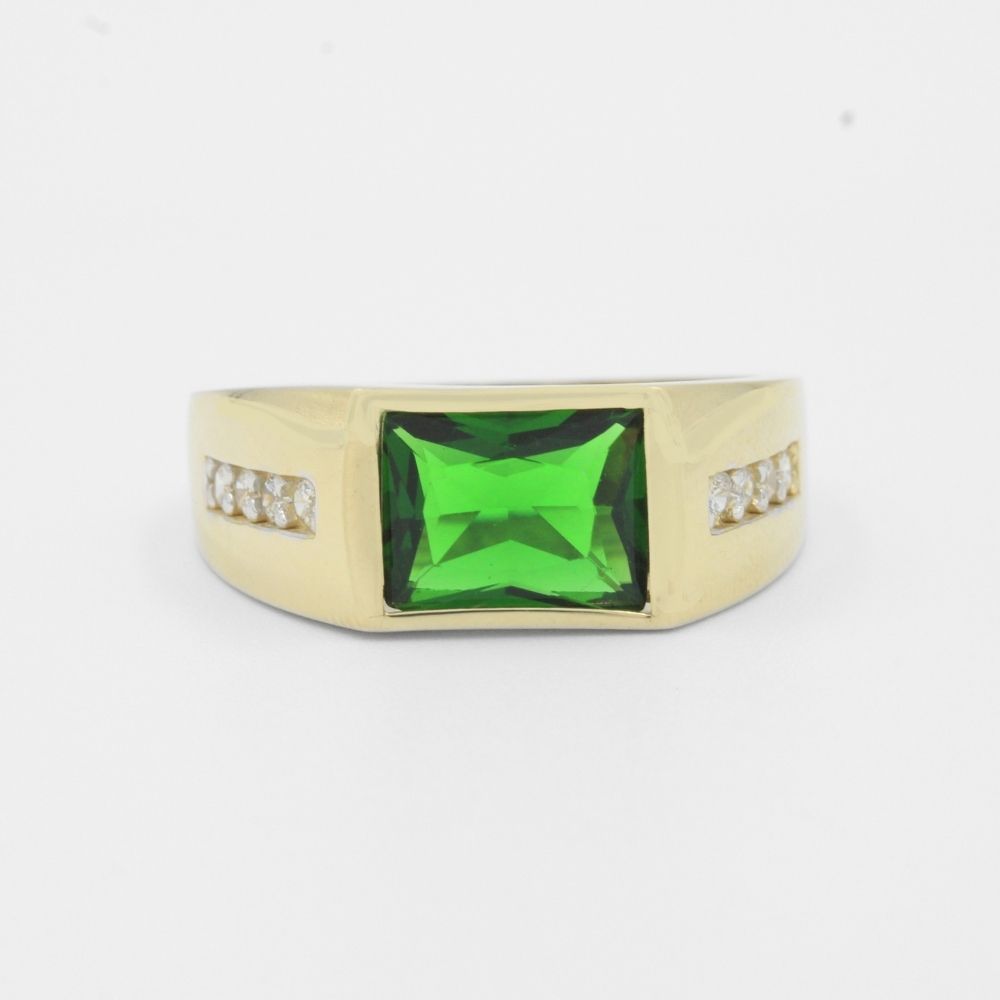 Anillo de Oro 14k Incrustado con Zirconia Color Verde Esmeralda en Diseño Confort mod. 7932