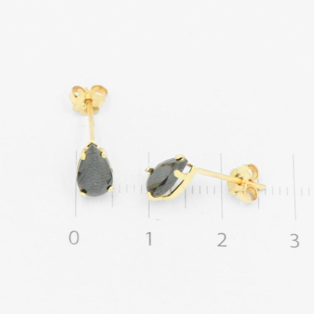 Arete de Oro 14k Gota de Zirconia Color Negro Onix mod. 8240