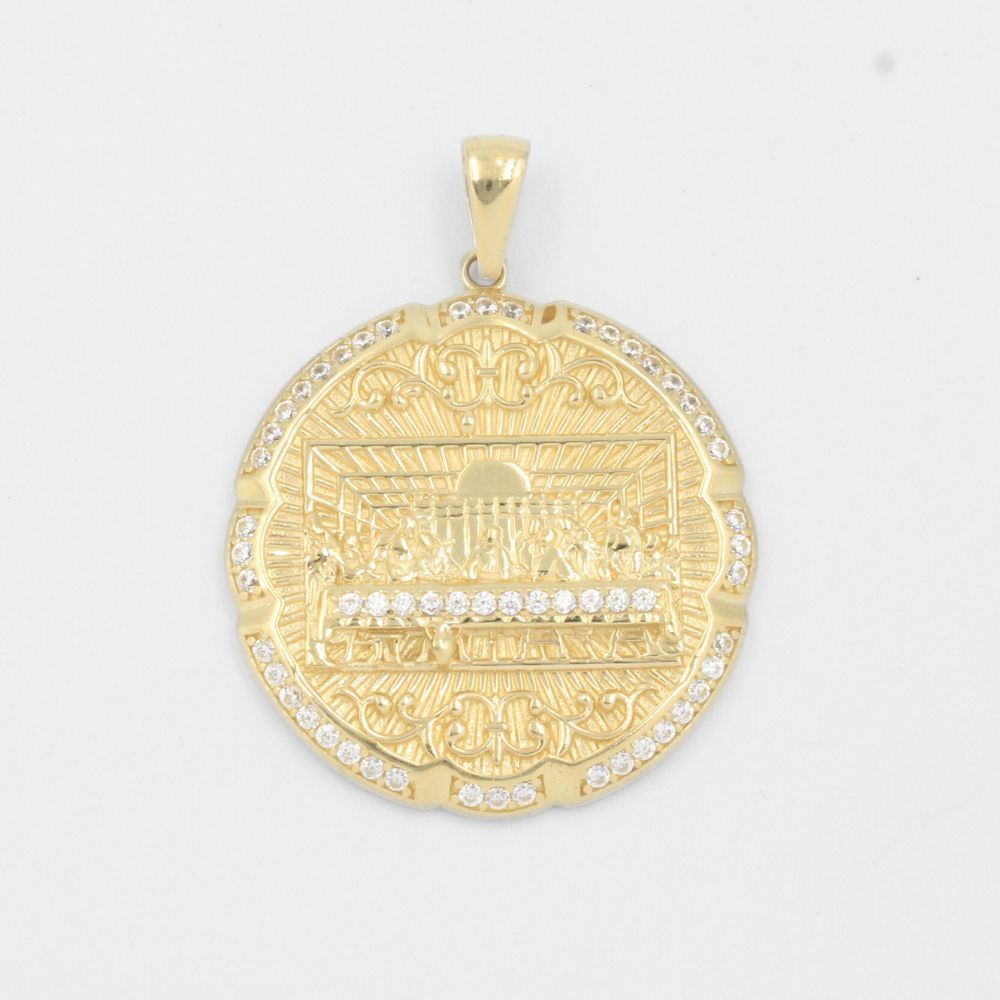 Dije de Oro 14k Medallón de la Última Cena Incrustado con Zirconias mod. 7822