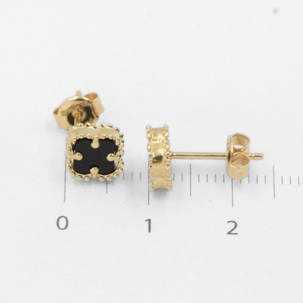 Arete de Oro 14k Trébol de Ónix con Bisel de Esferas mod. 7781