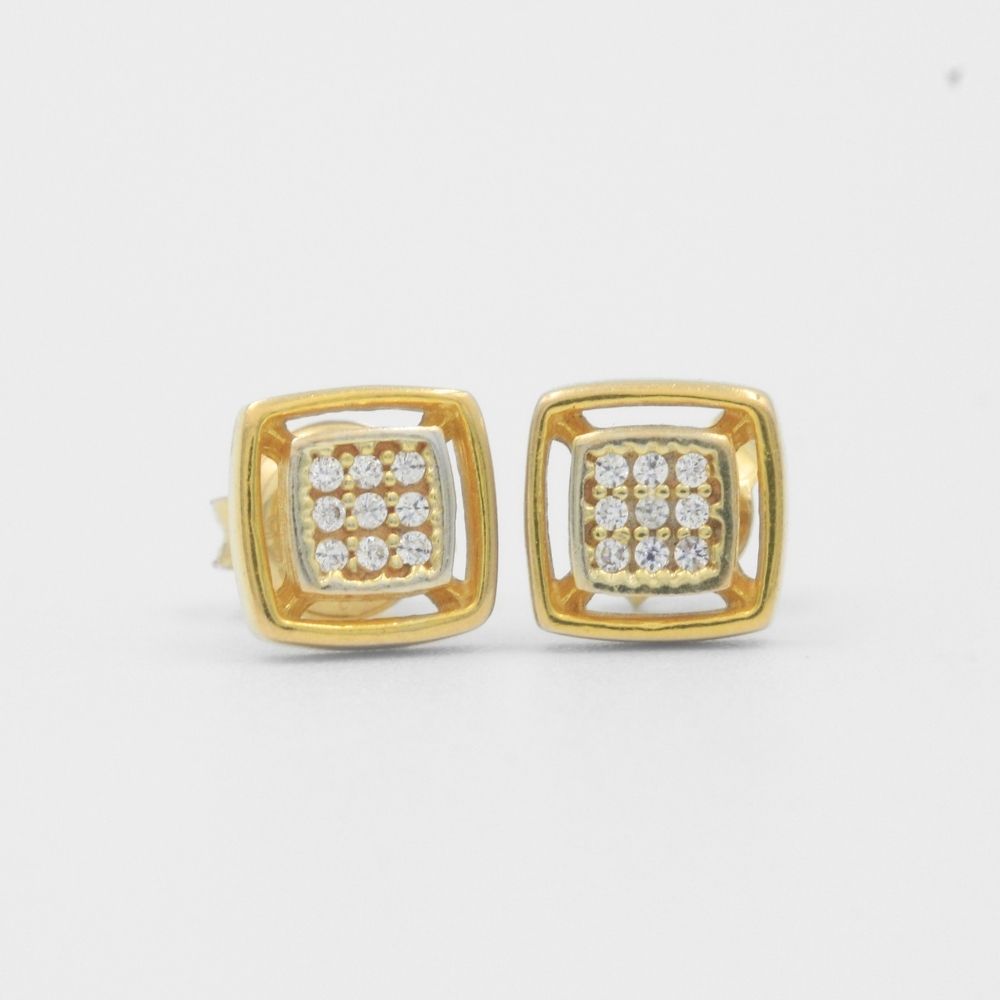 Arete de Oro 14k Cuadro Elegante con Zirconias mod. 7984