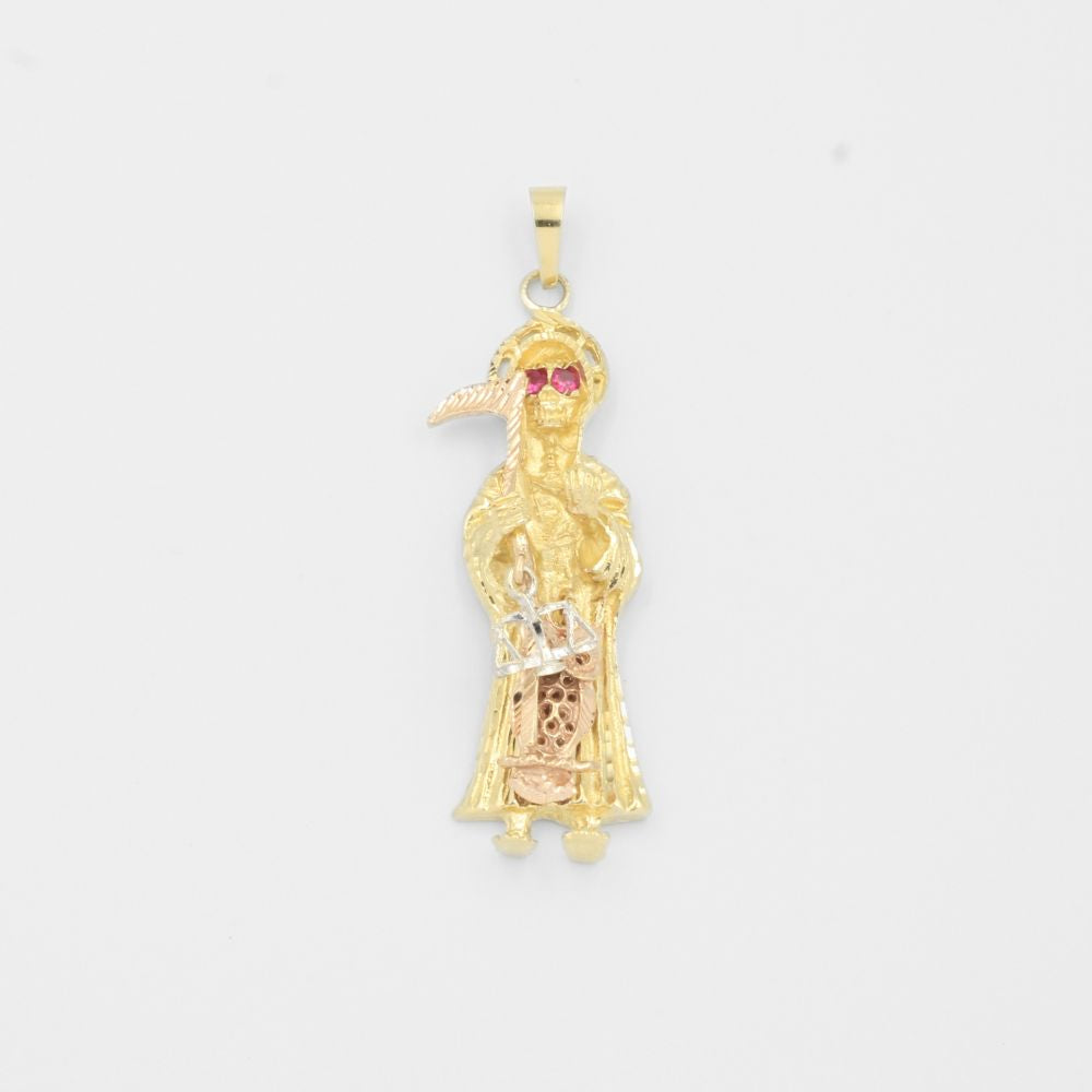 Dije de Oro 14k Santa Muerte con Ojos de Zirconia Roja mod. 8006