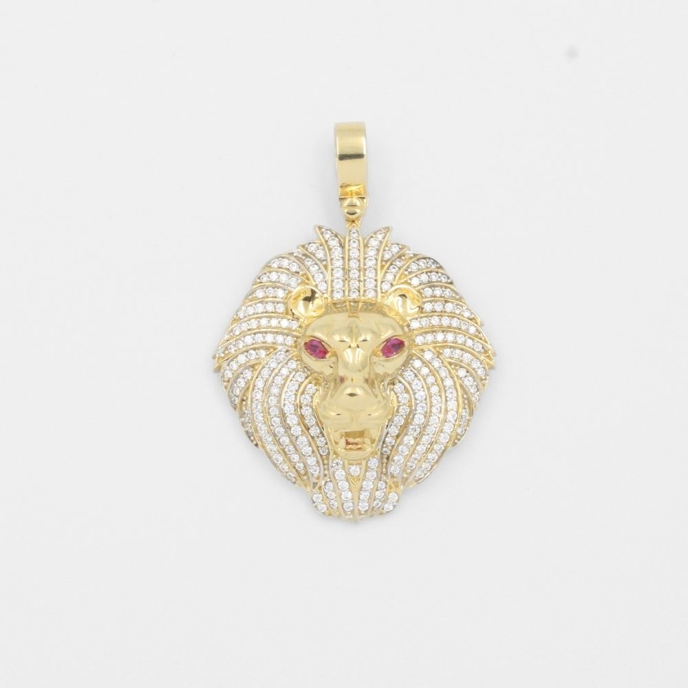 Dije de Oro 14k León con Melena de Zirconias y Ojos Rojos mod. 7911