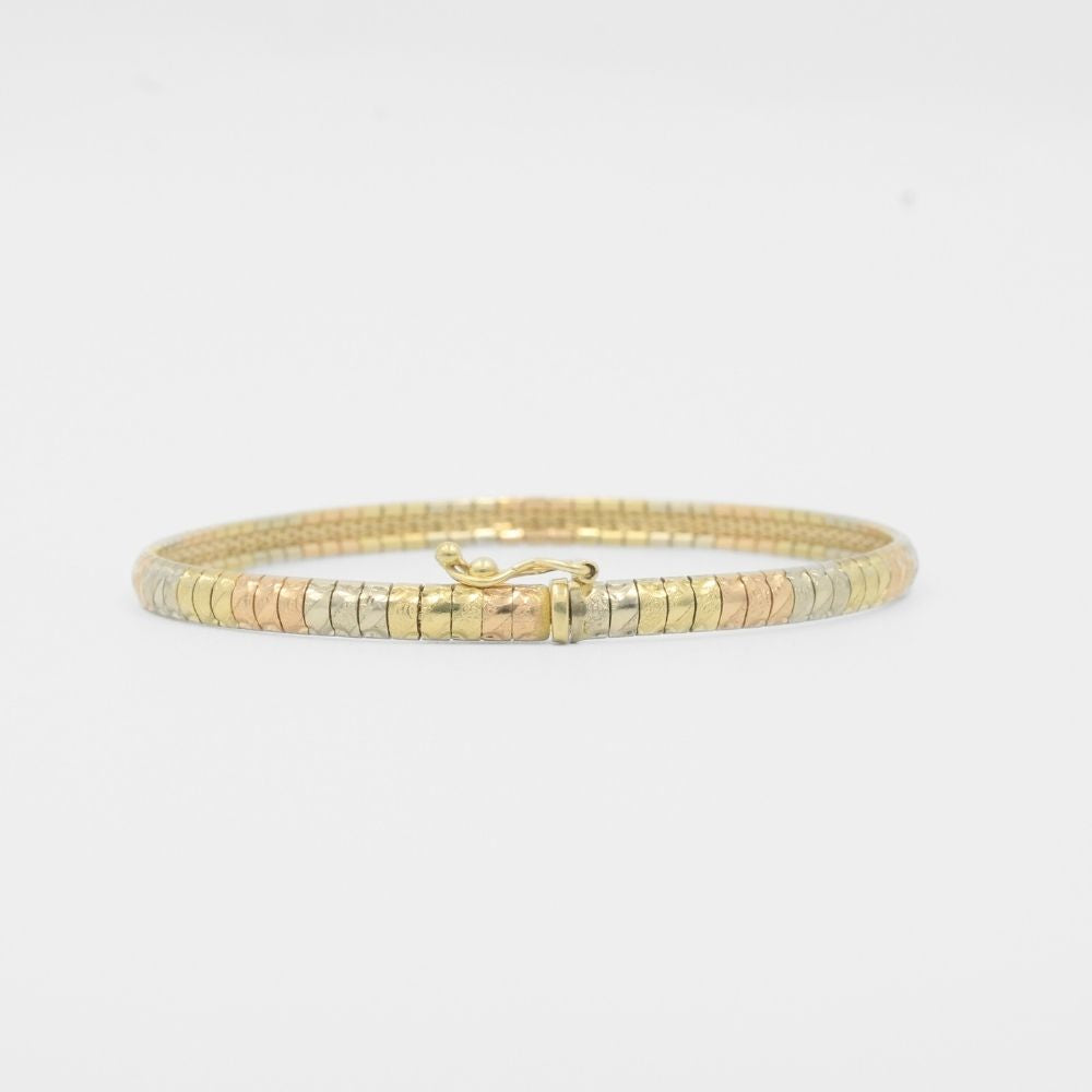 Pulsera de Oro 14k Tejido Cleopatra Fino con Diamantado Diagonal mod. 8205