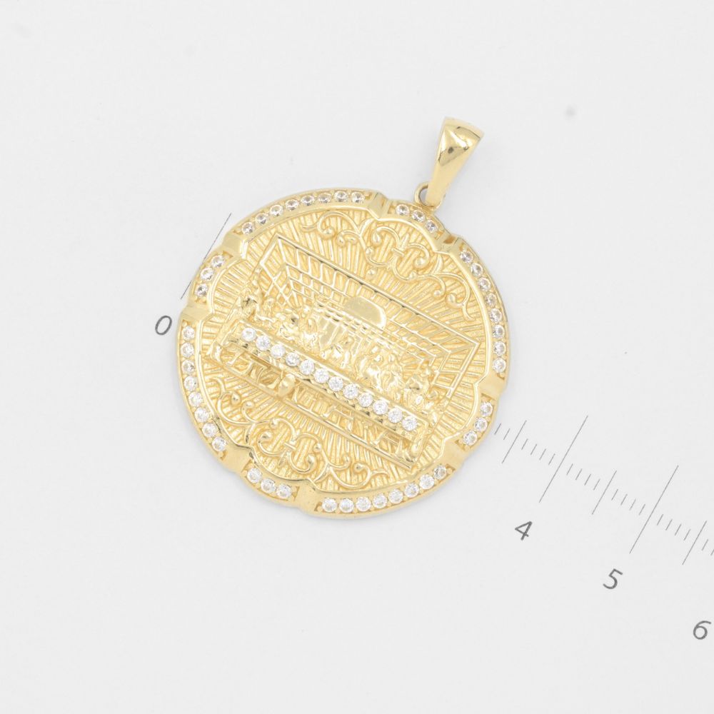 Dije de Oro 14k Medallón de la Última Cena Incrustado con Zirconias mod. 7822