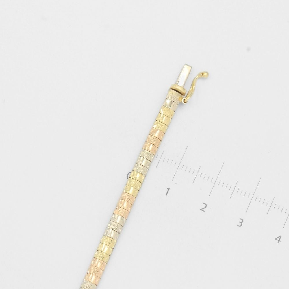 Pulsera de Oro 14k Tejido Cleopatra Fino con Diamantado Diagonal mod. 8205