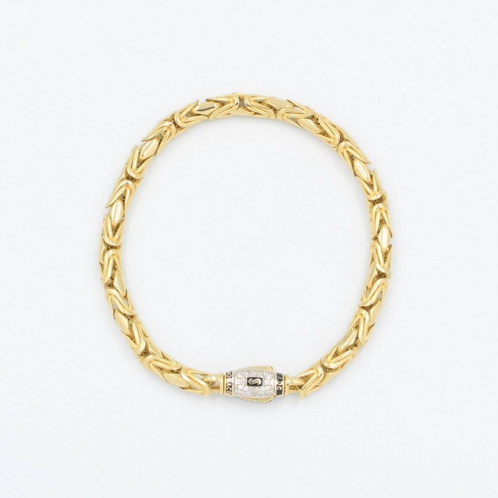 Pulsera Mónaco Chain 14k de Tejido Bizantino Hueco con Broche Incrustado de Swarovski mod. 8294