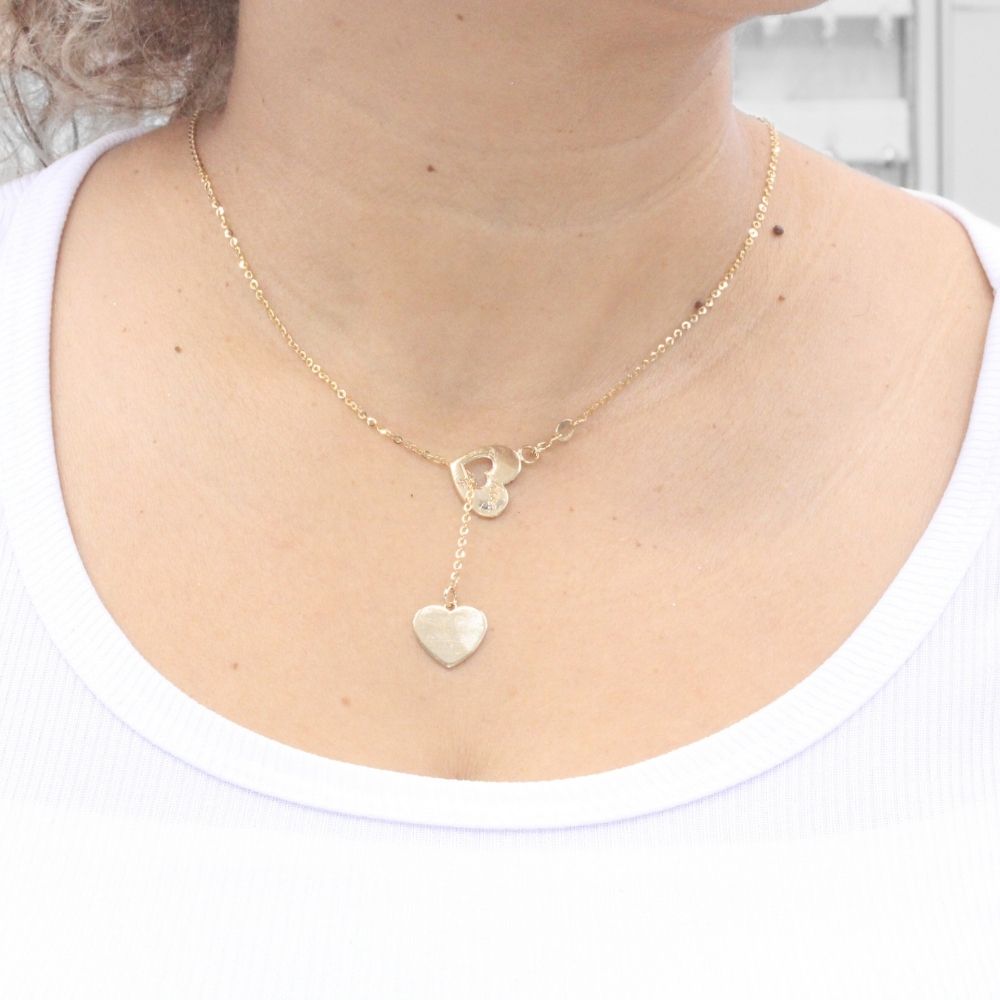 Gargantilla de Oro 14k Corazones Enlazados de Diseño Ajustable mod. 8067