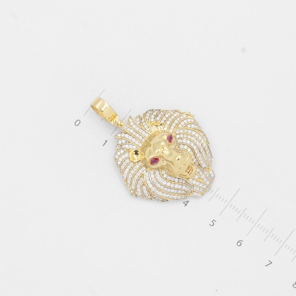 Dije de Oro 14k León con Melena de Zirconias y Ojos Rojos mod. 7911