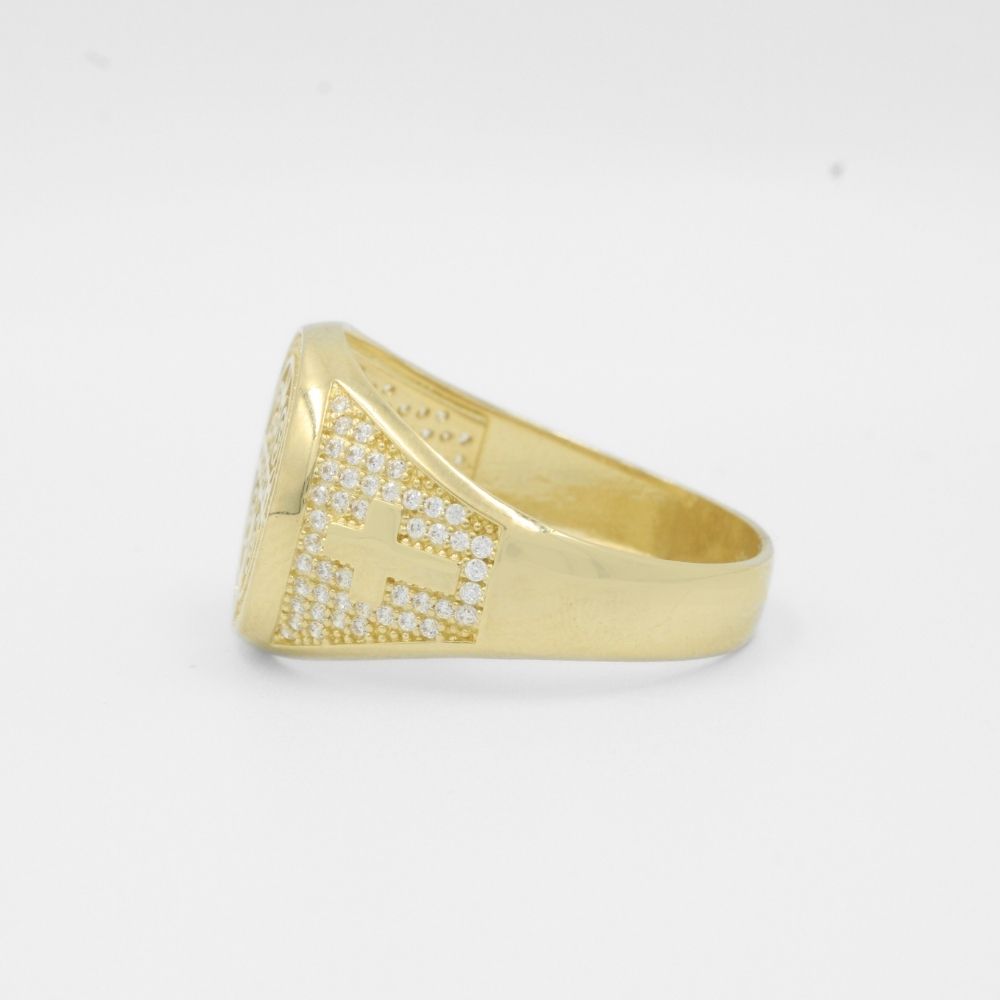 Anillo de Oro 14k con Medalla de San Benito Incrustado con Zirconias mod. 7884