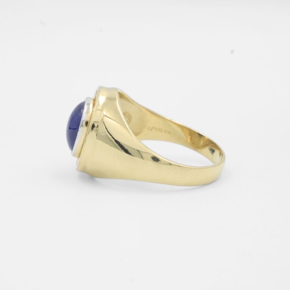 Anillo de Oro 14k con Zafiro Estrella en Bisel de Zirconias Finas mod. 7933