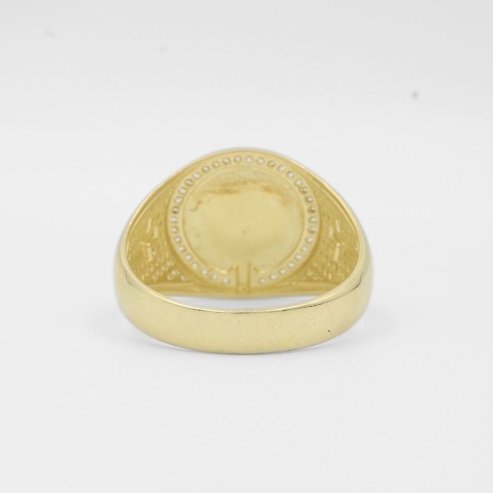 Anillo de Oro 14k con Medalla de San Benito Incrustado con Zirconias mod. 7884