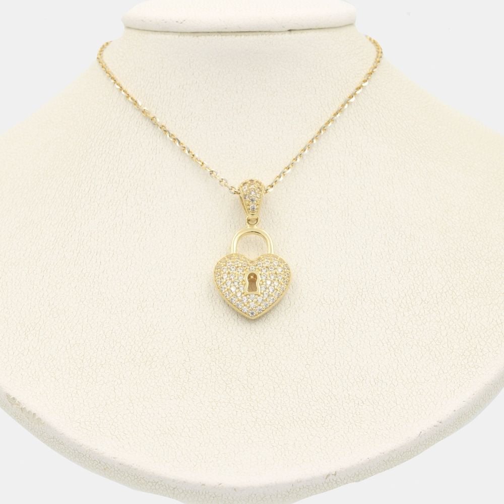 Gargantilla de Oro 14k Candado de Corazón Hueco con Zirconias mod. 8068