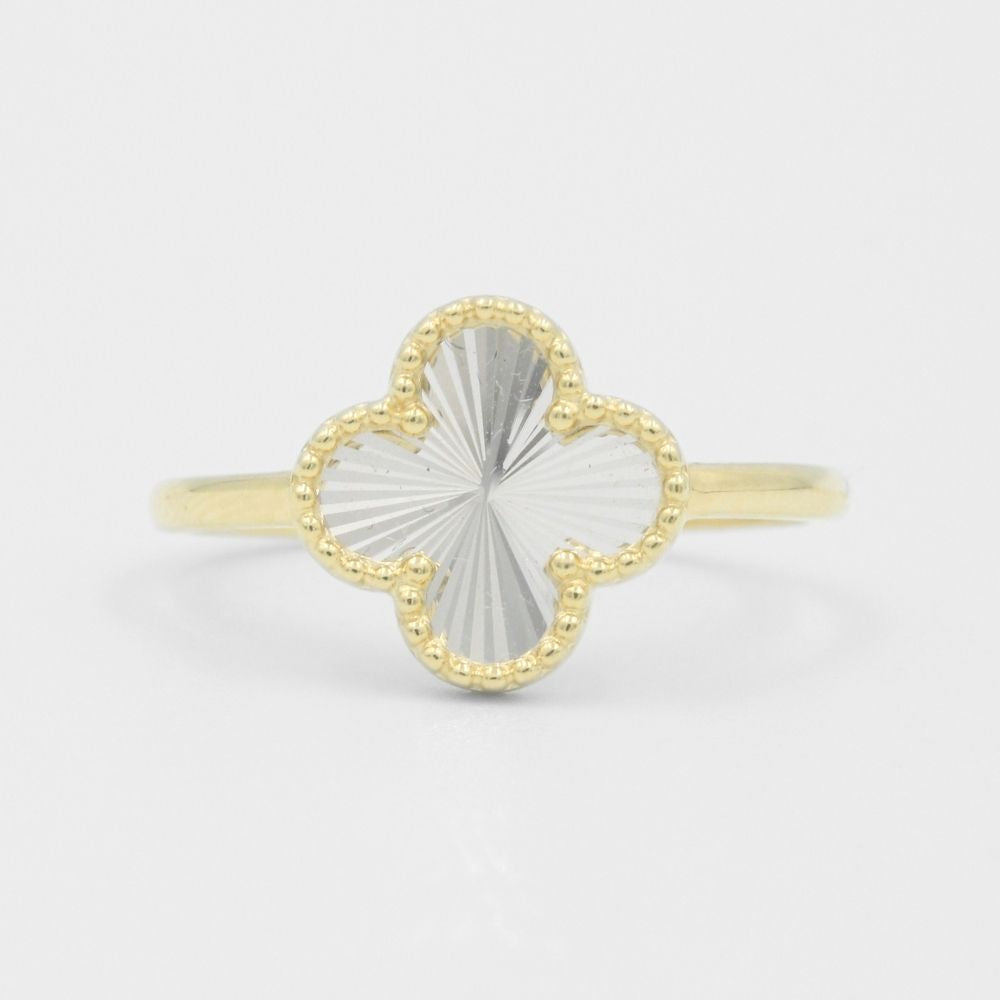 Anillo de Oro 14k Trébol Especial con Diamantado Blanco mod. 7995