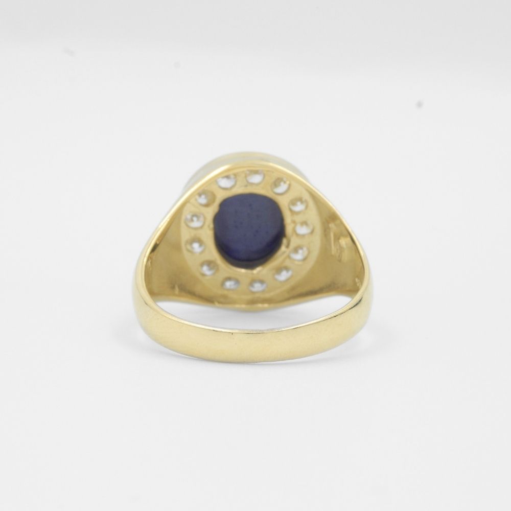 Anillo de Oro 14k con Zafiro Estrella en Bisel de Zirconias Finas mod. 7933