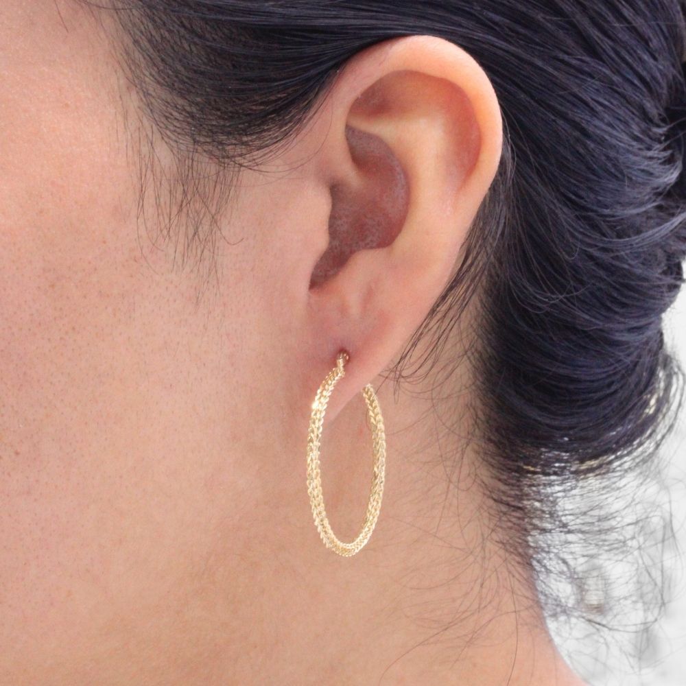 Arracada de Oro 14k Hueca de Diseño Espiga Brillante mod. 7899