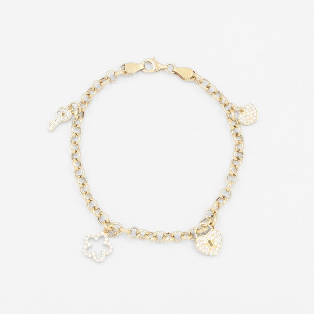 Pulsera de Oro 14k de Tejido Belcher Hueco con Charms Especiales mod. 8256