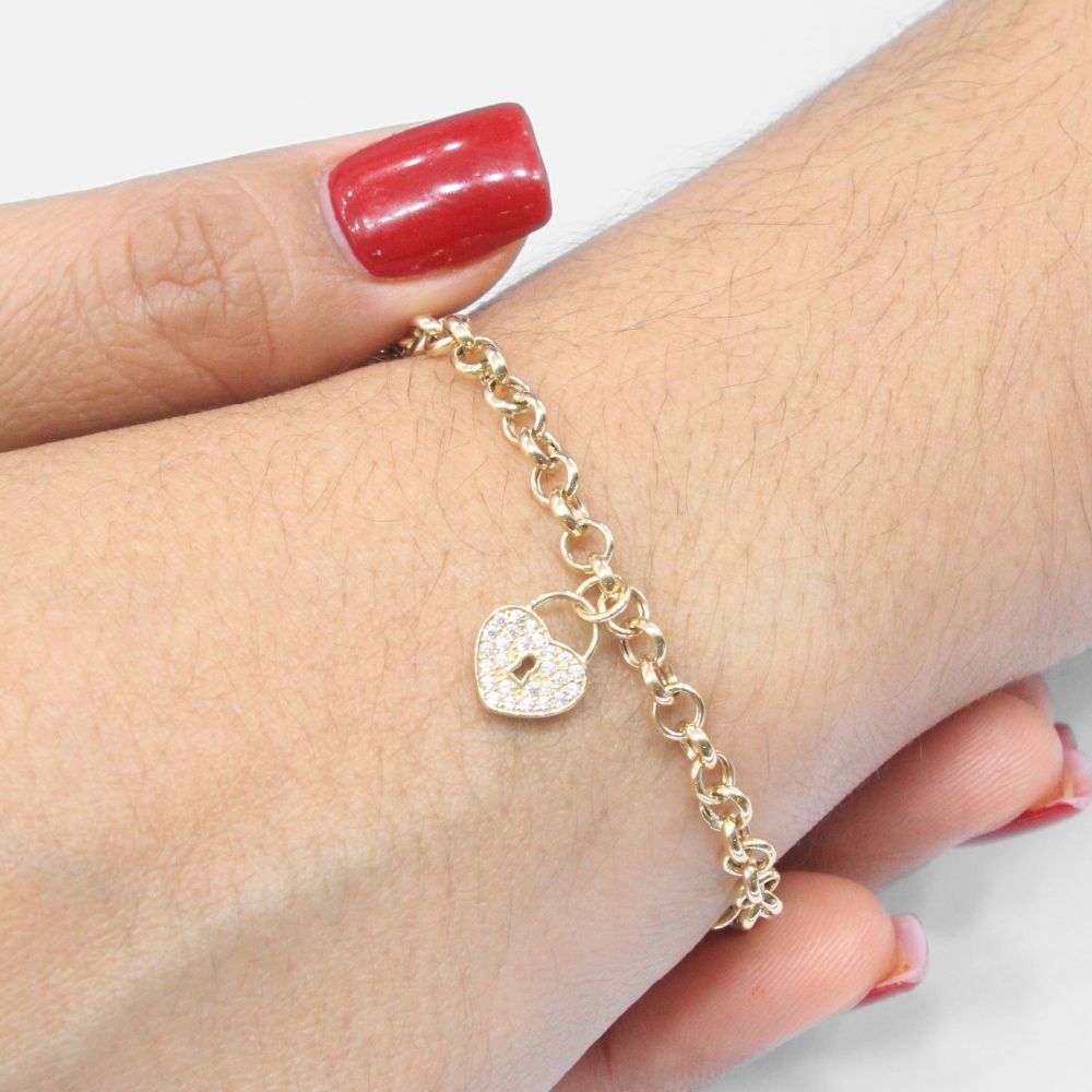 Pulsera de Oro 14k de Tejido Belcher Hueco con Charms Especiales mod. 8256