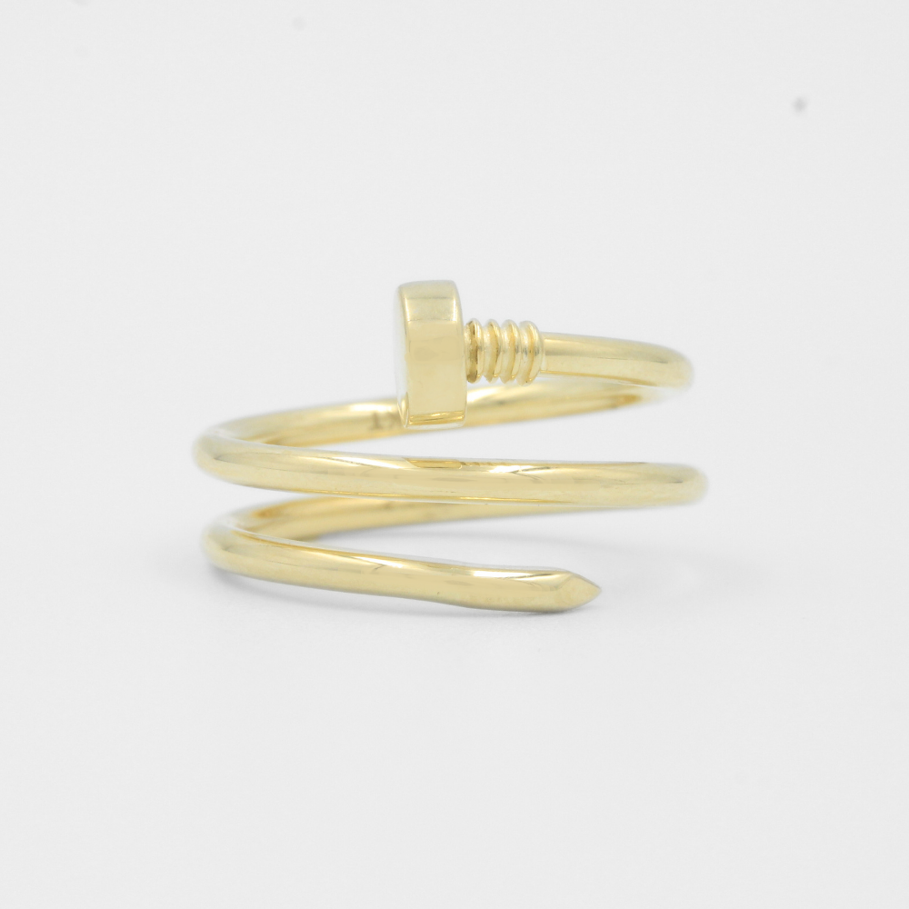 Anillo de Oro 14k Clavo Resorte de Diseño Tubular Hueco Brillante mod. 7972