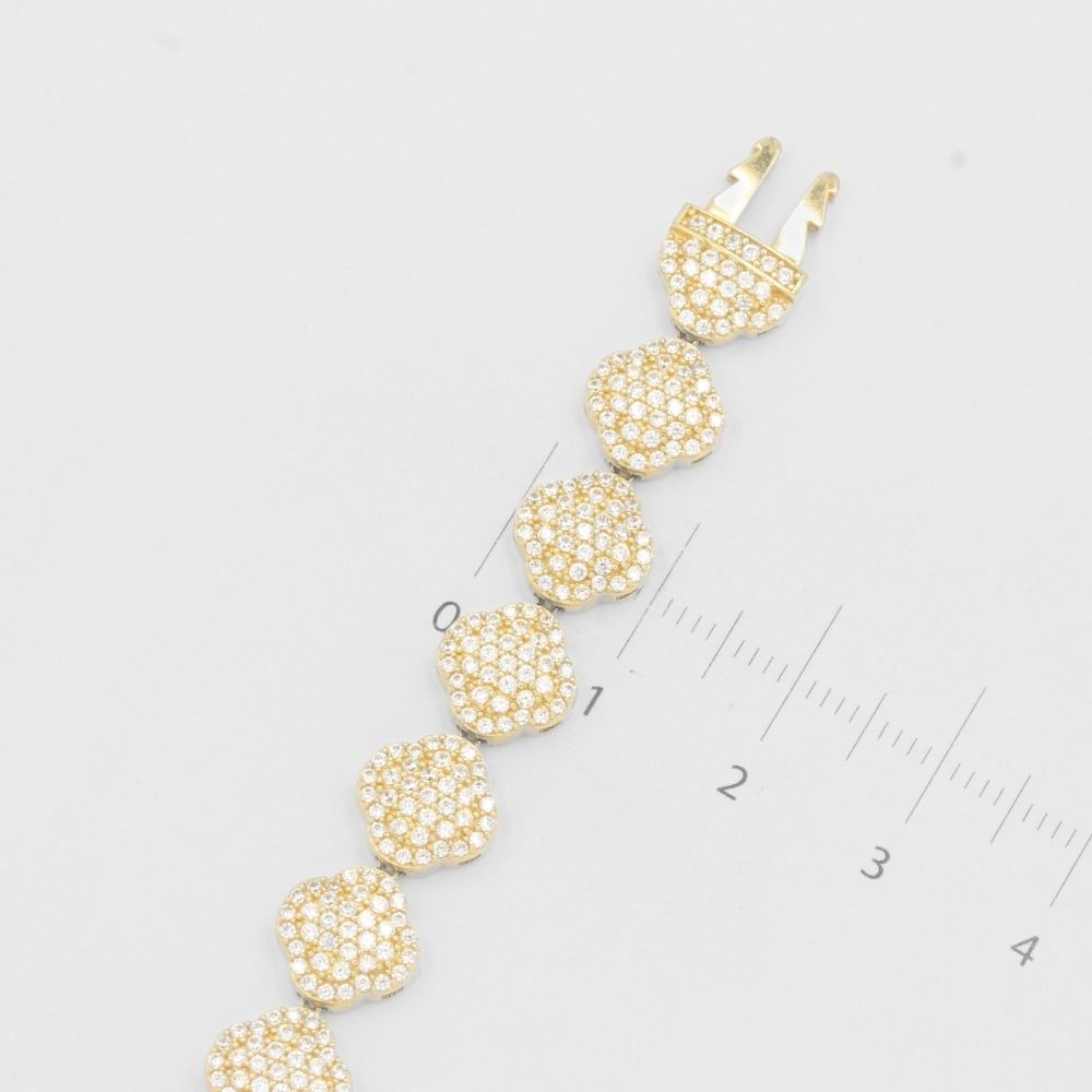 Pulsera de Oro 14k Hueca con Eslabones de Flores Incrustados de Zirconias Brillantes mod. 8141