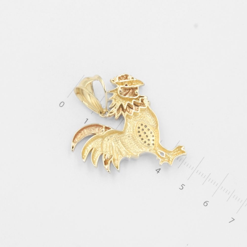 Dije de Oro 14k Gallo Hueco de Tono Brillante con Zirconias Finas mod. 7913