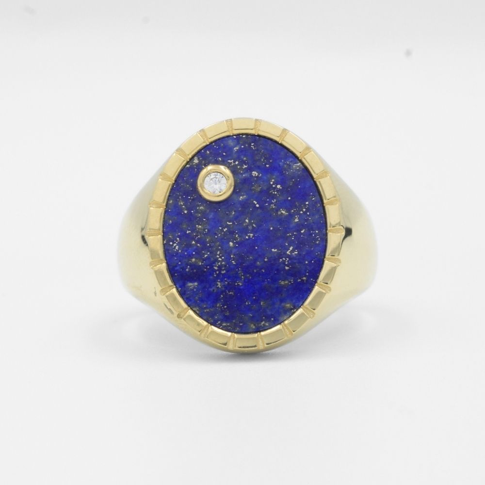 Anillo de Oro 14k Confort con Lapislazuli Incrustado con Zirconia Fina mod. 7935