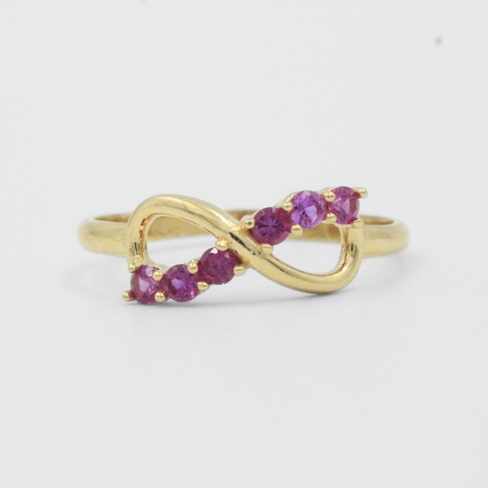 Anillo de Oro 14k Infinito con Zirconias Magenta mod. 8180