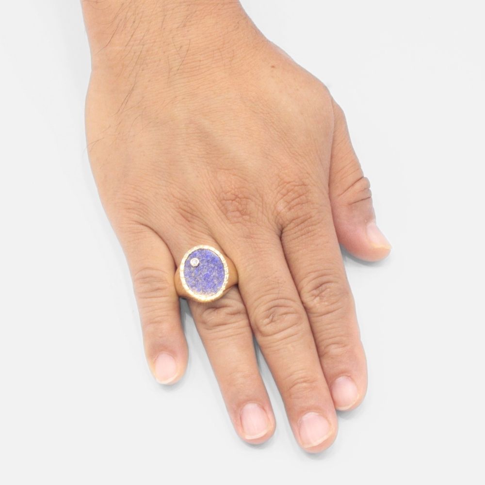 Anillo de Oro 14k Confort con Lapislazuli Incrustado con Zirconia Fina mod. 7935