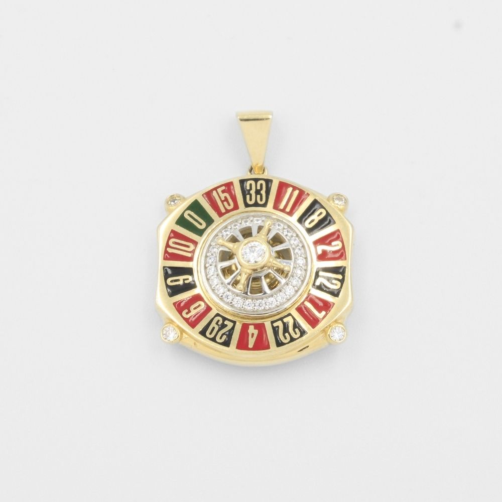 Dije de Oro 14k Ruleta Elegante en Diseño Giratorio con Incrustación de Zirconias Finas mod. 8048