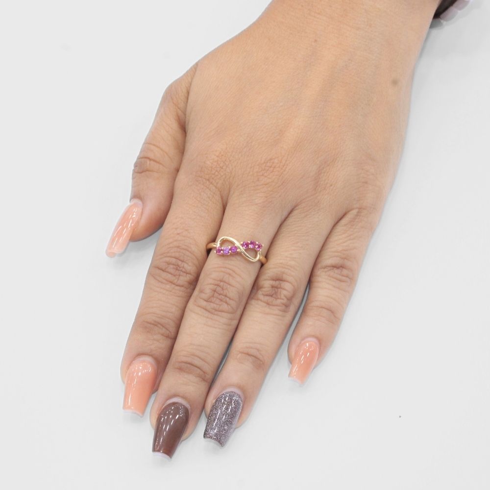 Anillo de Oro 14k Infinito con Zirconias Magenta mod. 8180