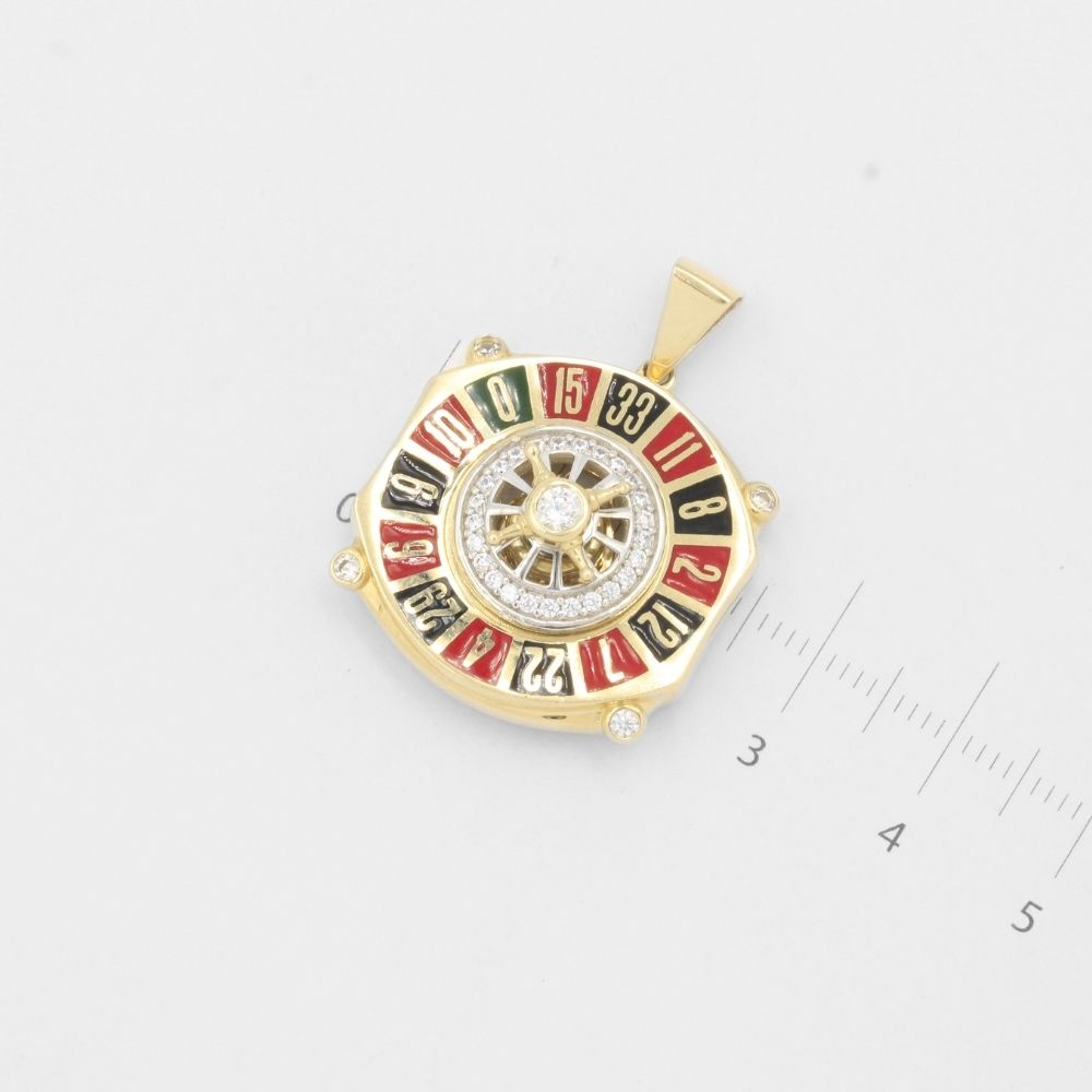 Dije de Oro 14k Ruleta Elegante en Diseño Giratorio con Incrustación de Zirconias Finas mod. 8048