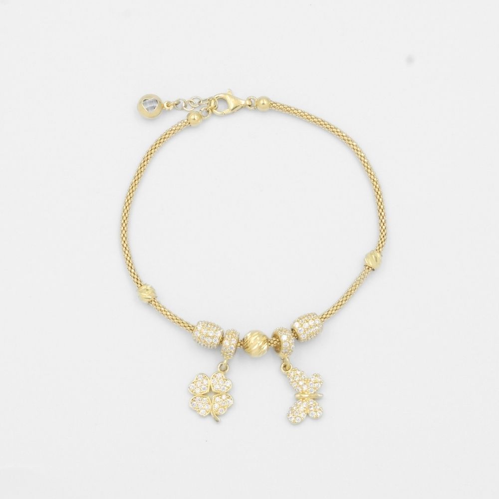 Pulsera de Oro 14k de Tejido Flexible con Charms y Zirconias mod. 7957