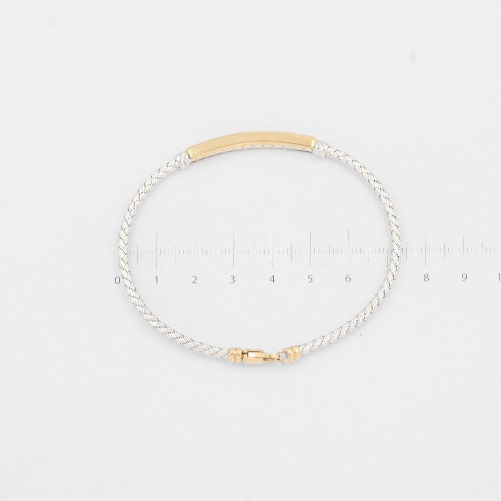 Pulsera de Oro 14k Diseño Hueco Rígido Tejido con Placa Incrustada de Zirconias Oscuras mod. 8155