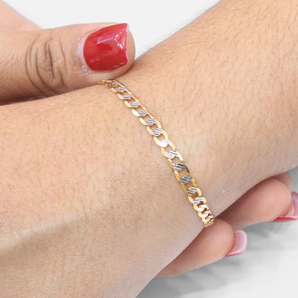 Pulsera de Eslabón en Tejido Sólido Barbado con Diamantado Blanco mod. 8324