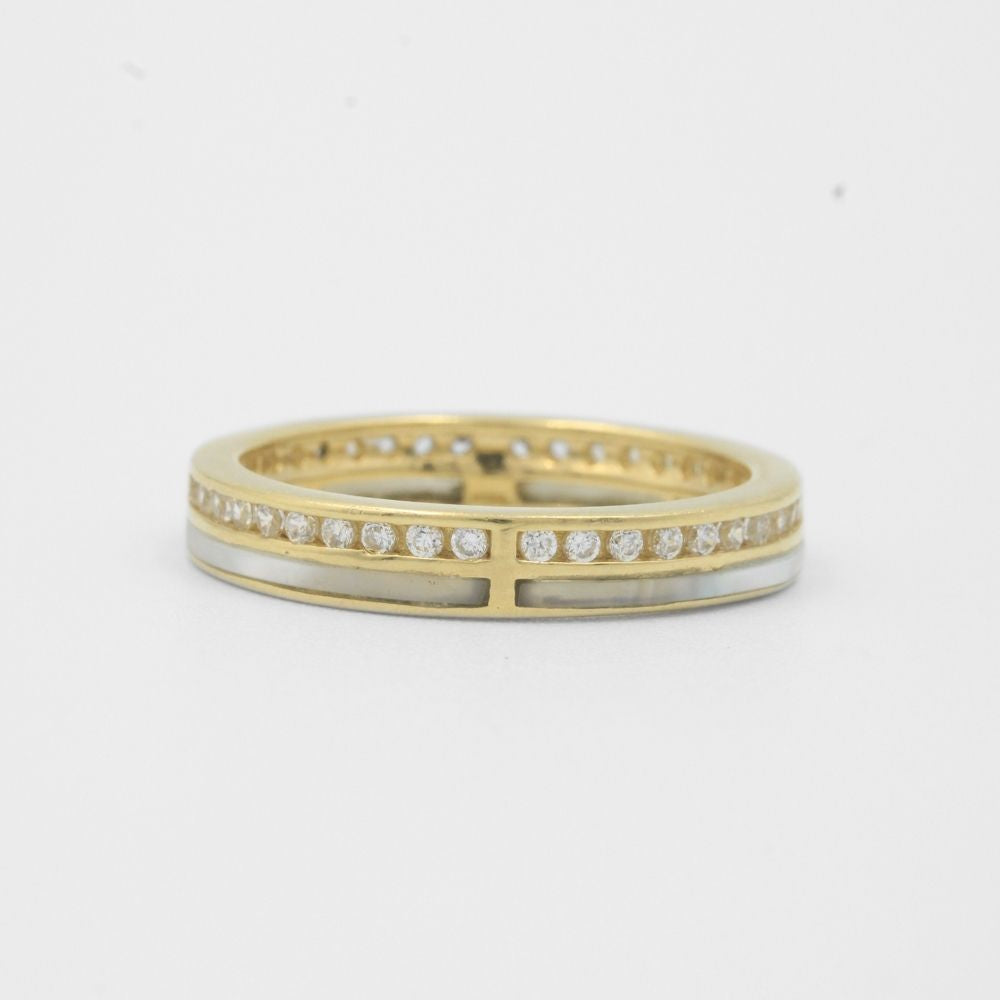 Anillo de Oro 14k con Zirconias y Madre Perla mod. 8110