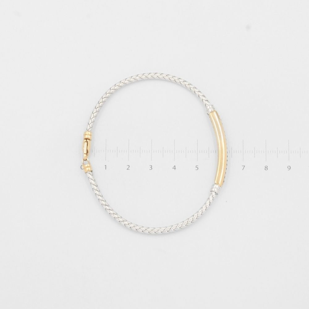 Pulsera de Oro 14k Diseño Hueco Rígido Tejido con Placa Incrustada de Zirconias Oscuras mod. 8155