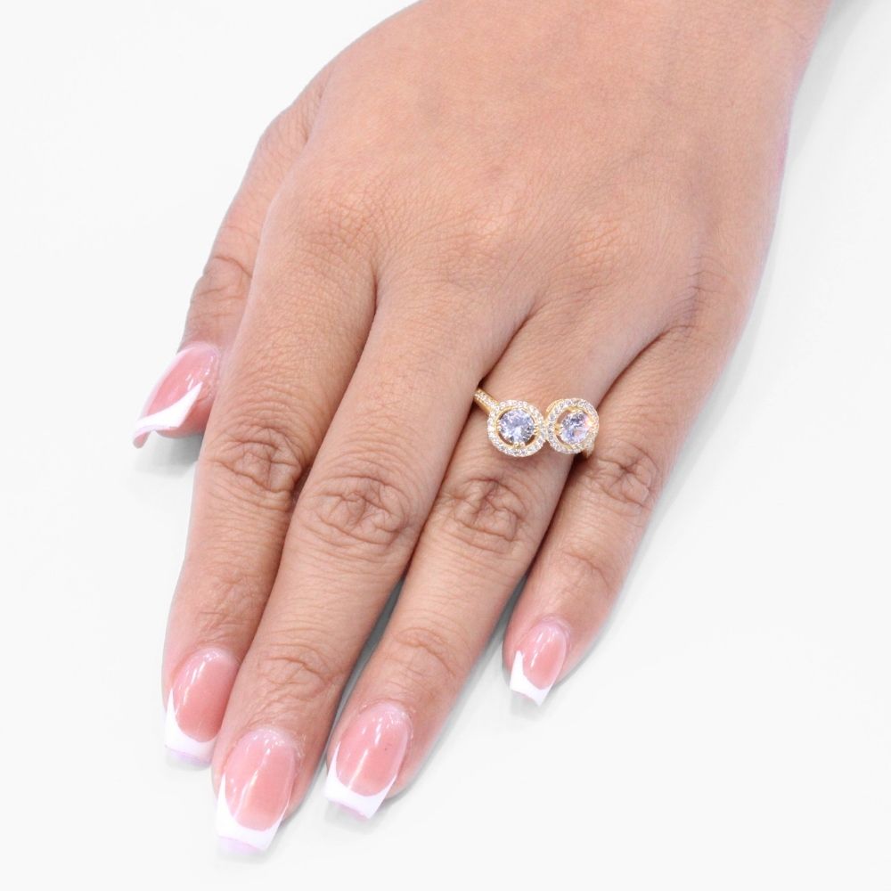 Anillo de Oro 14k en Diseño Pareja de Zirconias Brillantes mod. 8639