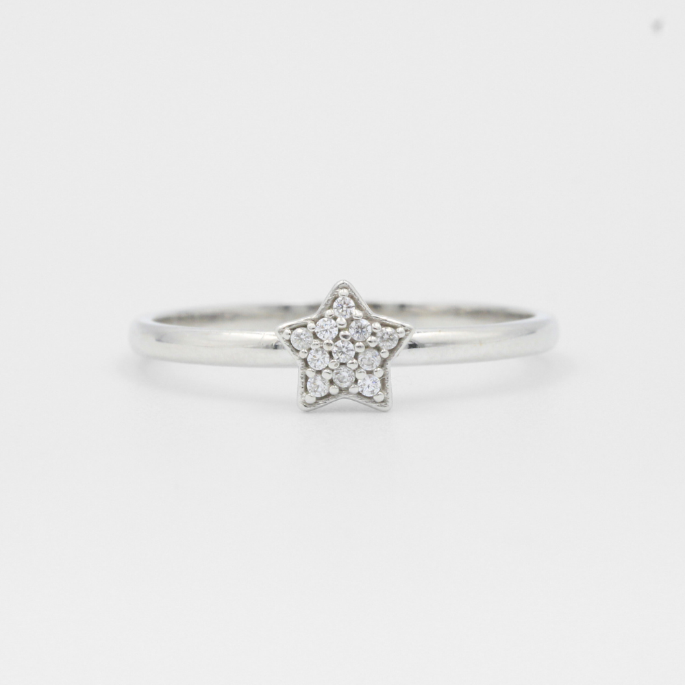 Anillo de Oro Blanco 14k Estrella de Zirconias mod. 7974