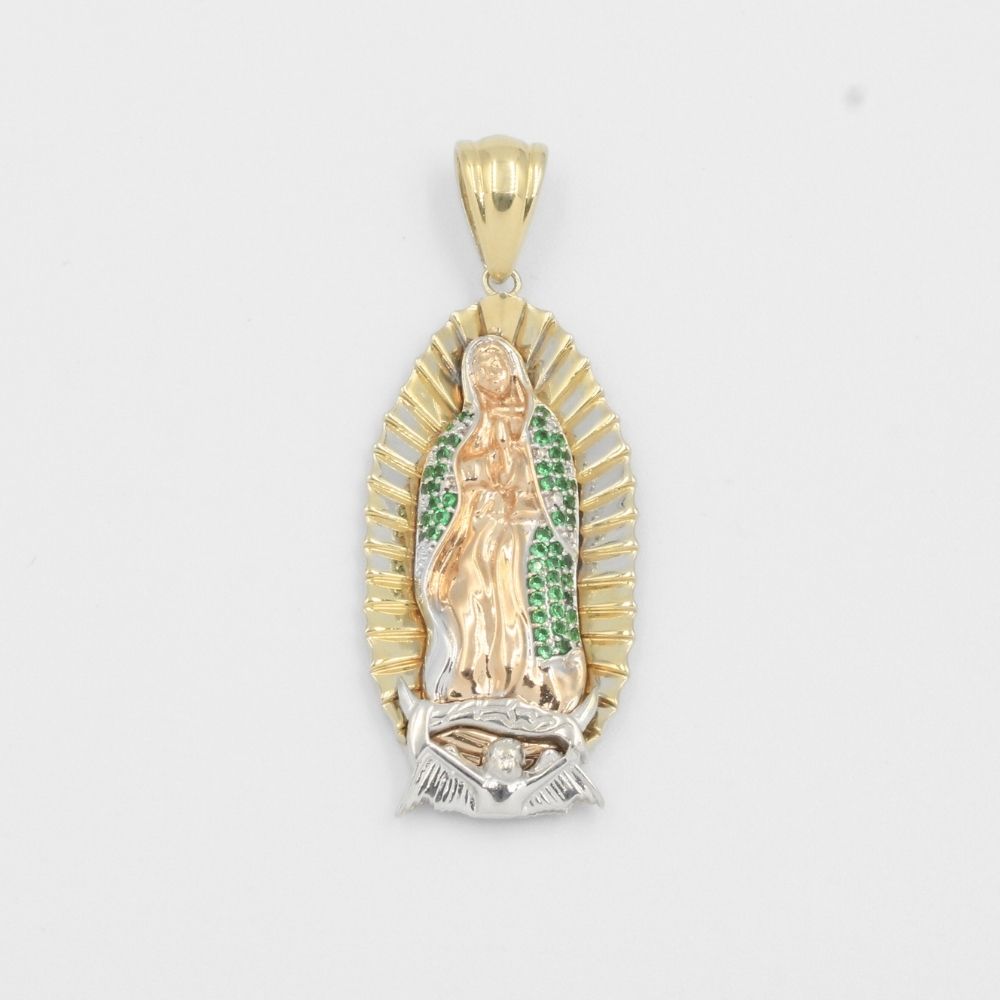 Dije de Oro 14k Virgen Guadalupe con Zirconias Color Verde mod. 8032