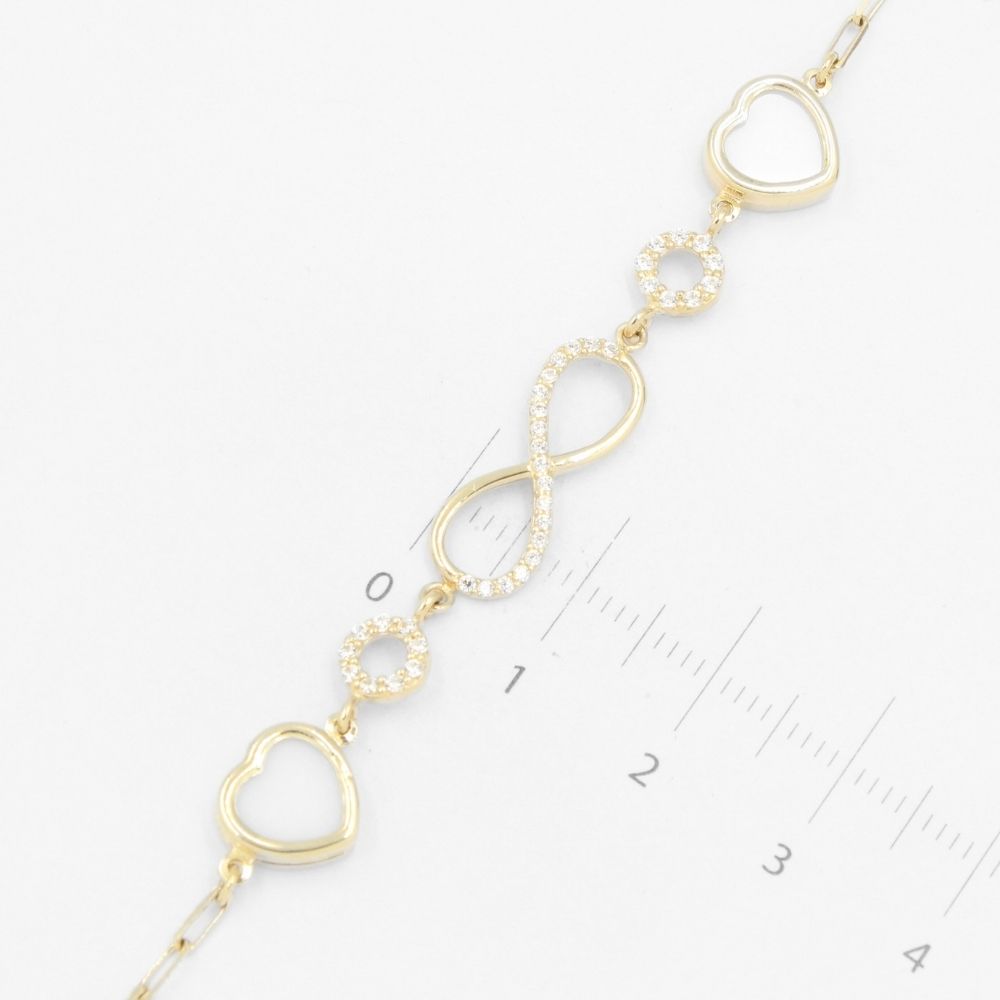 Pulsera de Oro 14k Diseño Fino y Hueco con Infinito de Zirconias mod. 8258