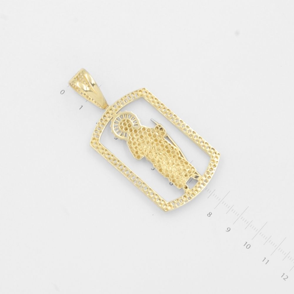 Dije de Oro 14k San Judas Diamantado y Hueco en Marco de Zirconias Baguette mod. 7915