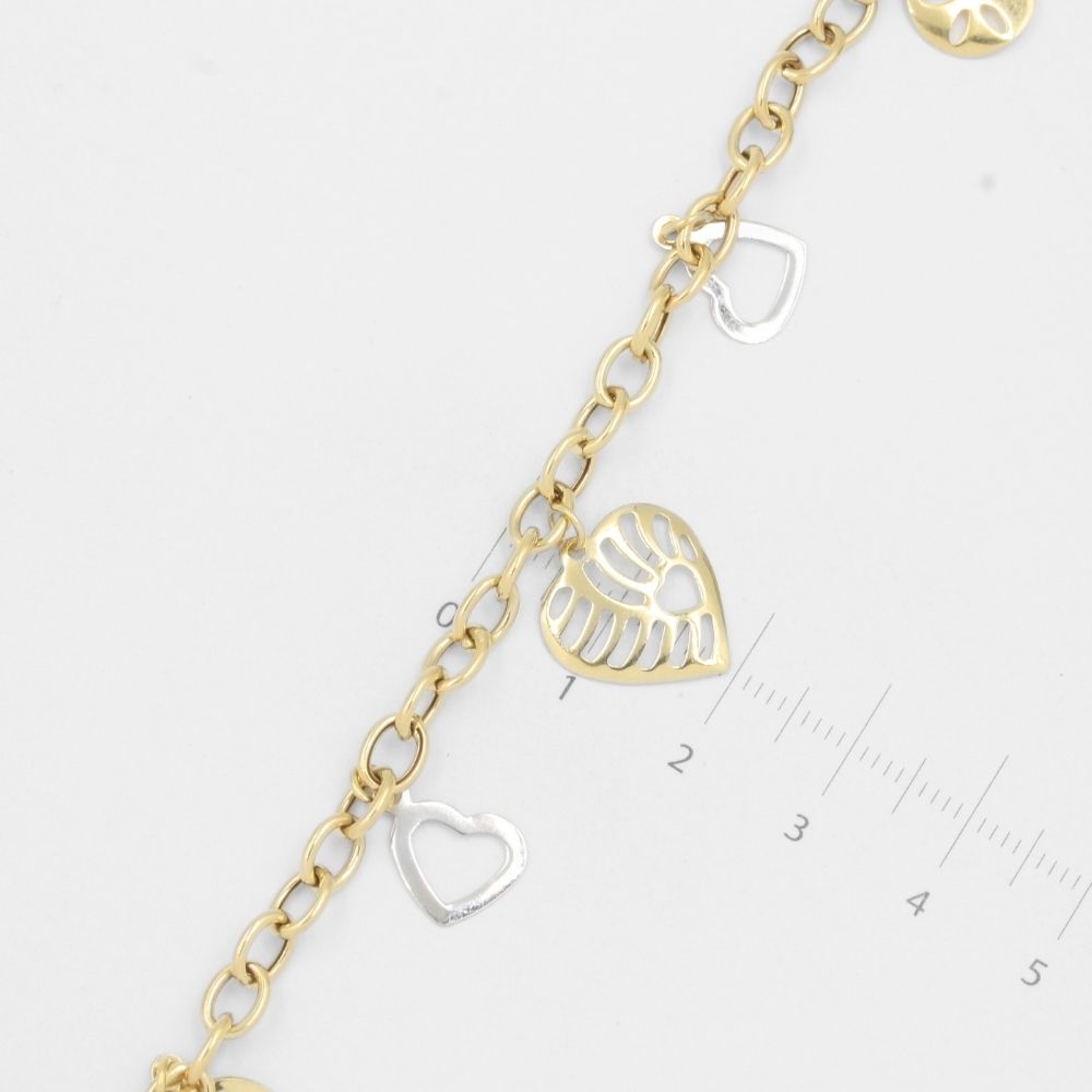 Pulsera de Oro 14k de Eslabones Huecos con Dijes de Calados Brillantes mod. 8209