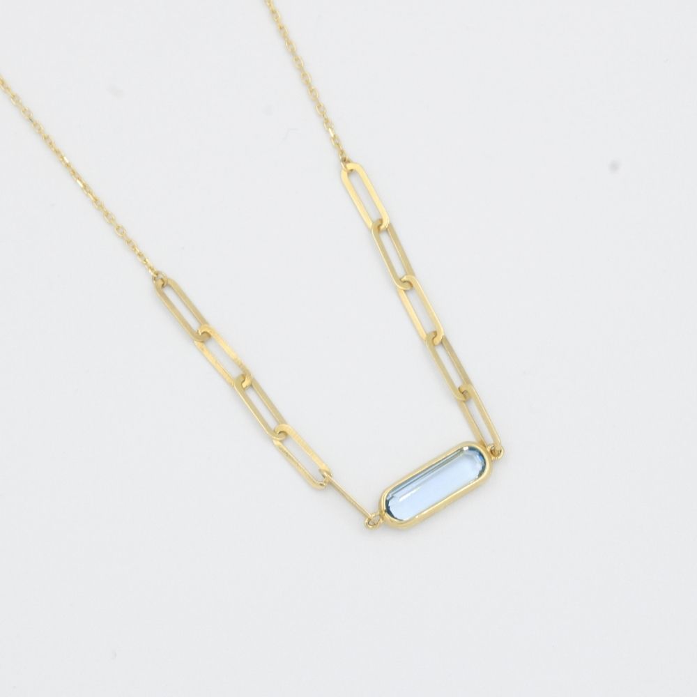 Coordinado de Oro 14k con Aquamarina en Diseño Paperclip Especial mod. 8060