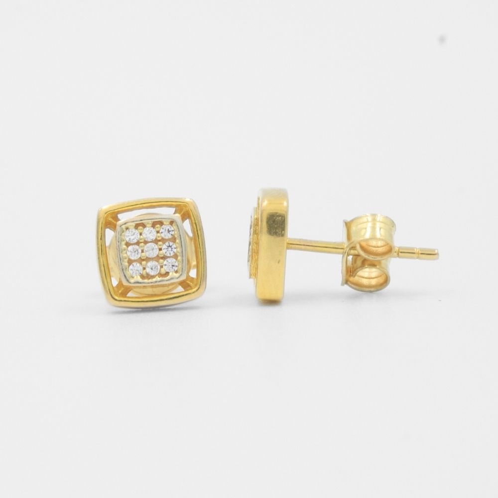 Arete de Oro 14k Cuadro Elegante con Zirconias mod. 7984