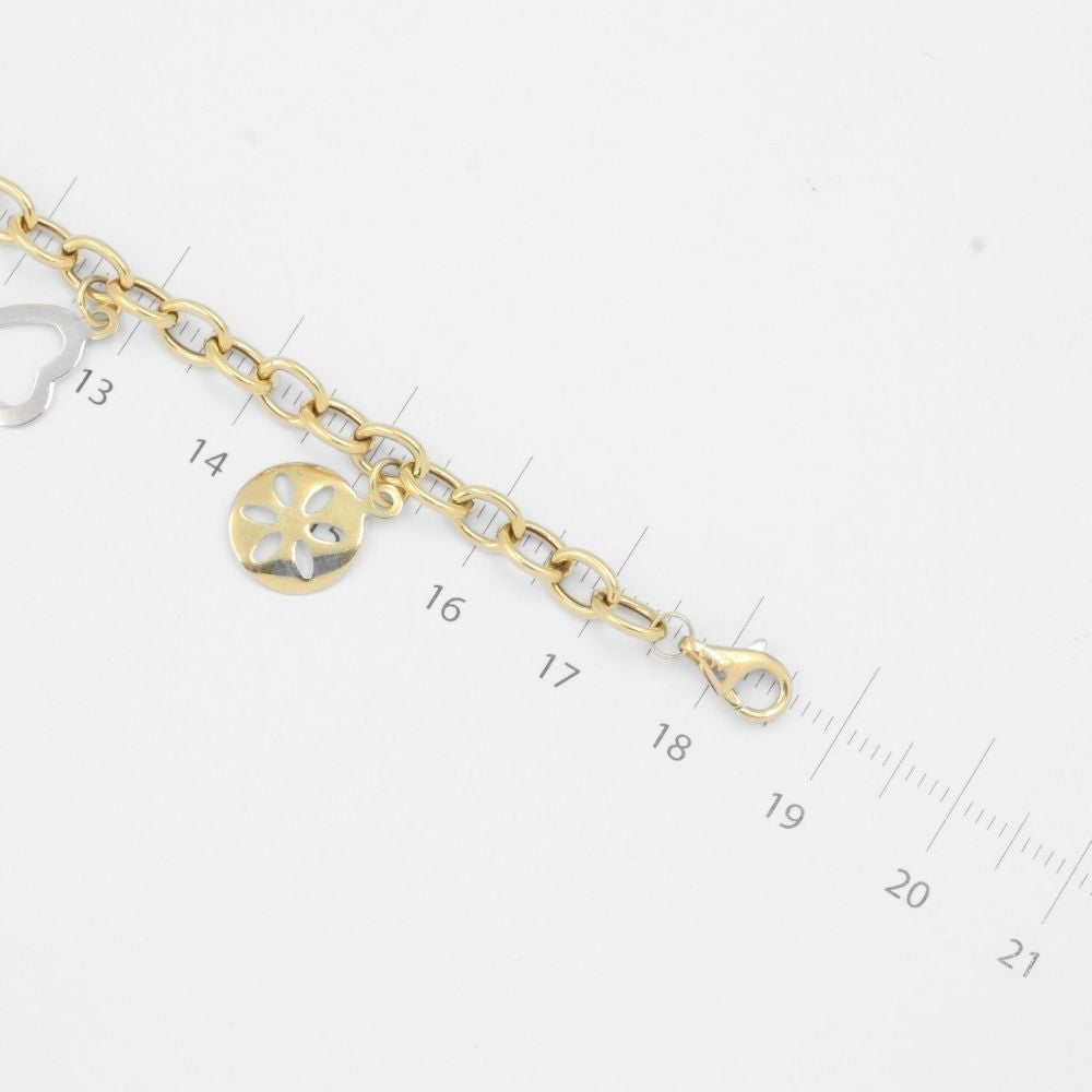 Pulsera de Oro 14k de Eslabones Huecos con Dijes de Calados Brillantes mod. 8209