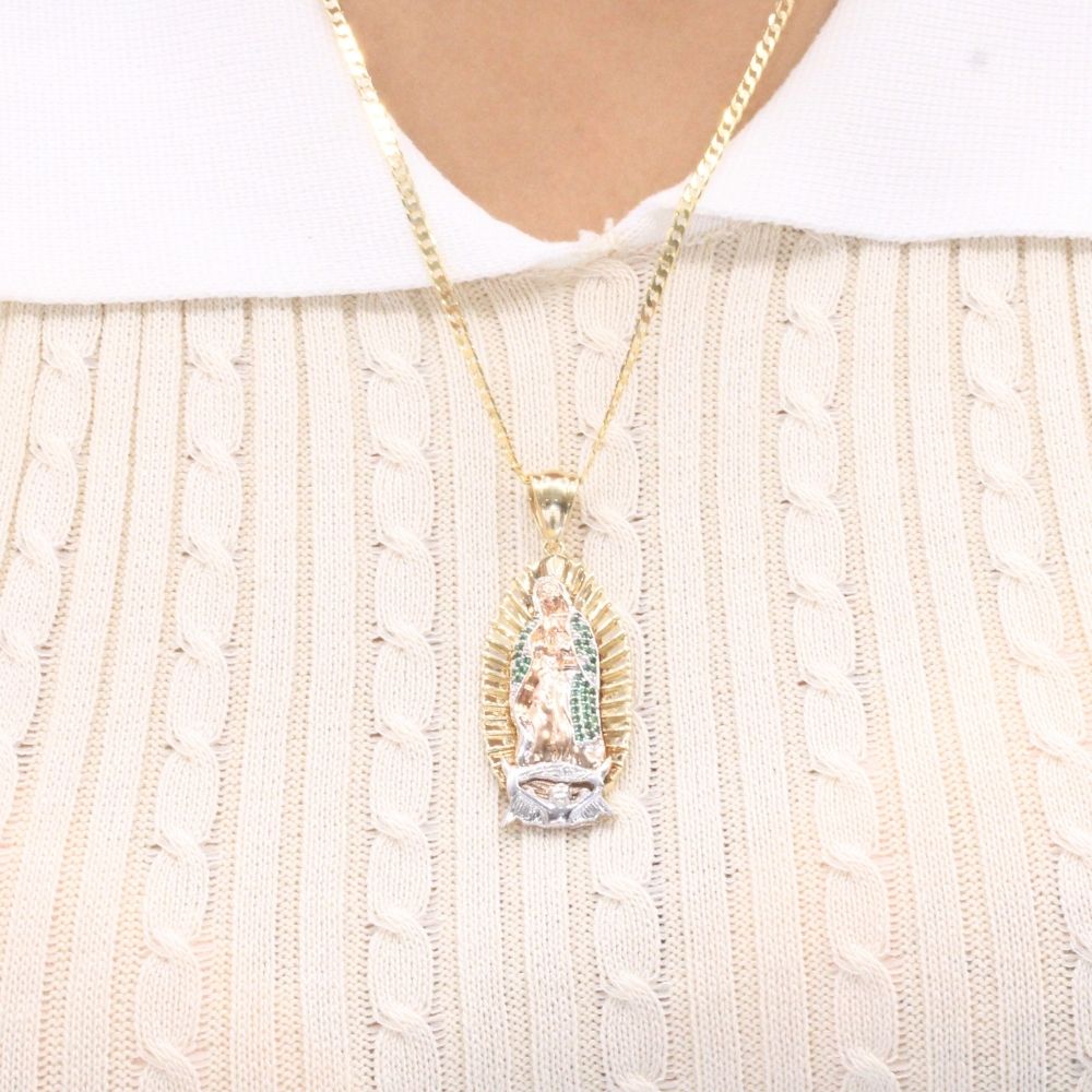 Dije de Oro 14k Virgen Guadalupe con Zirconias Color Verde mod. 8032