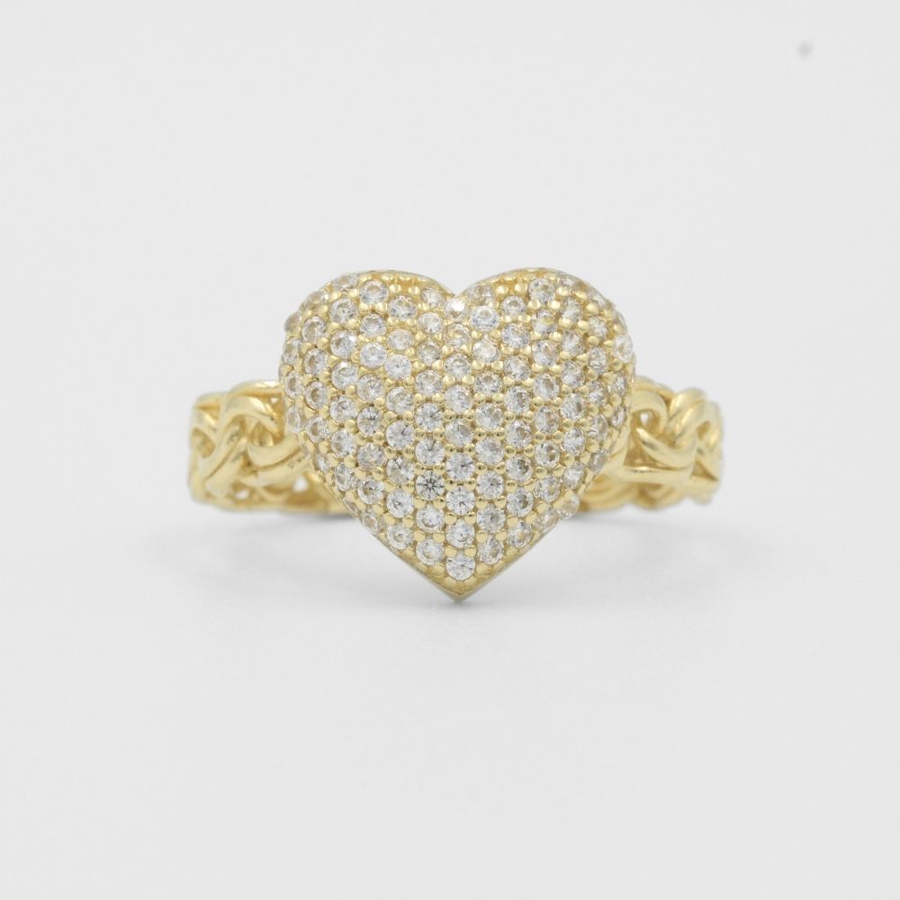 Anillo de Oro 14k Diseño de Eslabones con Corazón Elegante con Zirconias mod. 8182