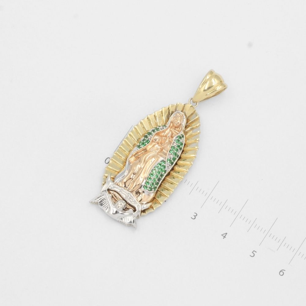 Dije de Oro 14k Virgen Guadalupe con Zirconias Color Verde mod. 8032